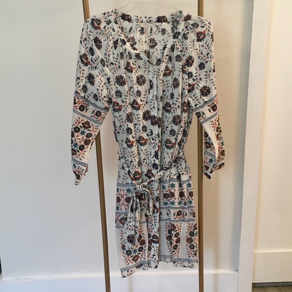 Lucky Brand Cream Floral Long-Sleeve Tie-Waist Dress
